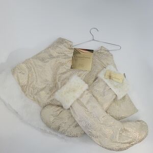 Christian Lacroix Elegant Gold and Ivory Christmas Tree Skirt & Stocking Set New